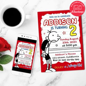 Diary Of A Wimpy Kid Mobile Invite Customizable Template Instant Download