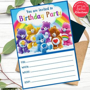 Care Bears fill in blank Invitation Customizable Template to Print at Home Instant Download