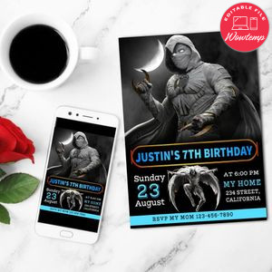 Moon Knight Birthday Invitation Customizable Template to Print at Home Instant Download