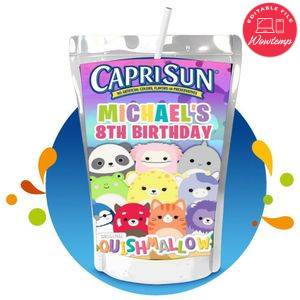 Squishmallow Capri Sun Birthday Labels Digital File Printable Instant Download