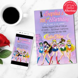 Sailor Moon Birthday Invitation Customizable Template to Print at Home Instant Download