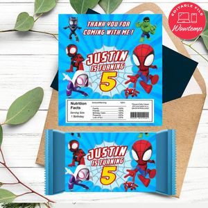 Spidey Candy bar Label Customizable Template Instant Download
