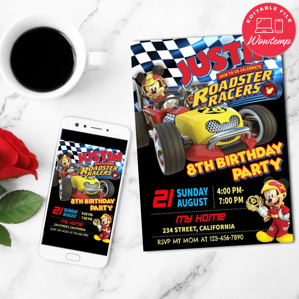 Mickey Roadster Racers Invitation Customizable Template DIY | Wowtemp
