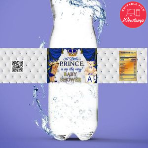 Little Prince Royal Birthday Water Bottle Label Template to Print at Home Instant Download