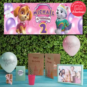 Girl Paw Patrol Birthday Banner Digital File Template Instant Download