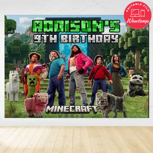 Minecraft Movie Birthday Backdrop Digital File Template Instant Download
