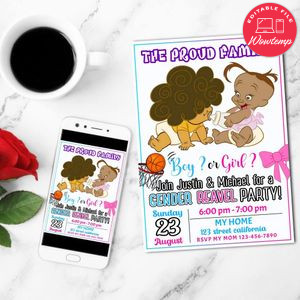Bebe and Cece Gender Reveal Mobile Invite Customizable Template Instant Download