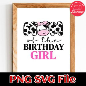 Cow Birthday Girl PNG file template