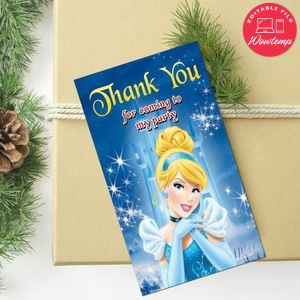 Cinderella Thank you tag Customizable Template to Print at Home Instant Download