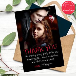 Twilight Thank You Card Customizable Template To Print At Home Instant Download