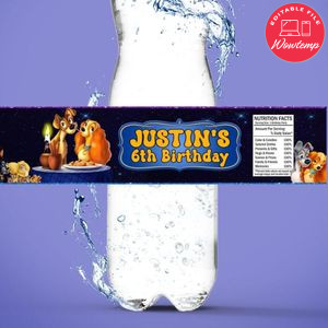 Lady And The Tramp Birthday Water Bottle Label Template to Print at Home Instant Download