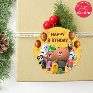 Brown And Friends Circle Sticker Template Customizable to Print at Home Instant Download
