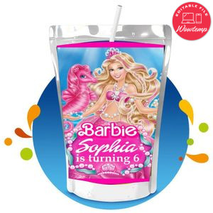Sirena barbie Capri Sun Birthday Label Digital File Printable Instant Download