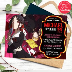 Kaguya Sama Birthday Invitation Customizable Template to Print at Home Instant Download