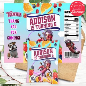 Rocketeer Birthday Party Fruit Snack Bag Digital File Printable Instant Download