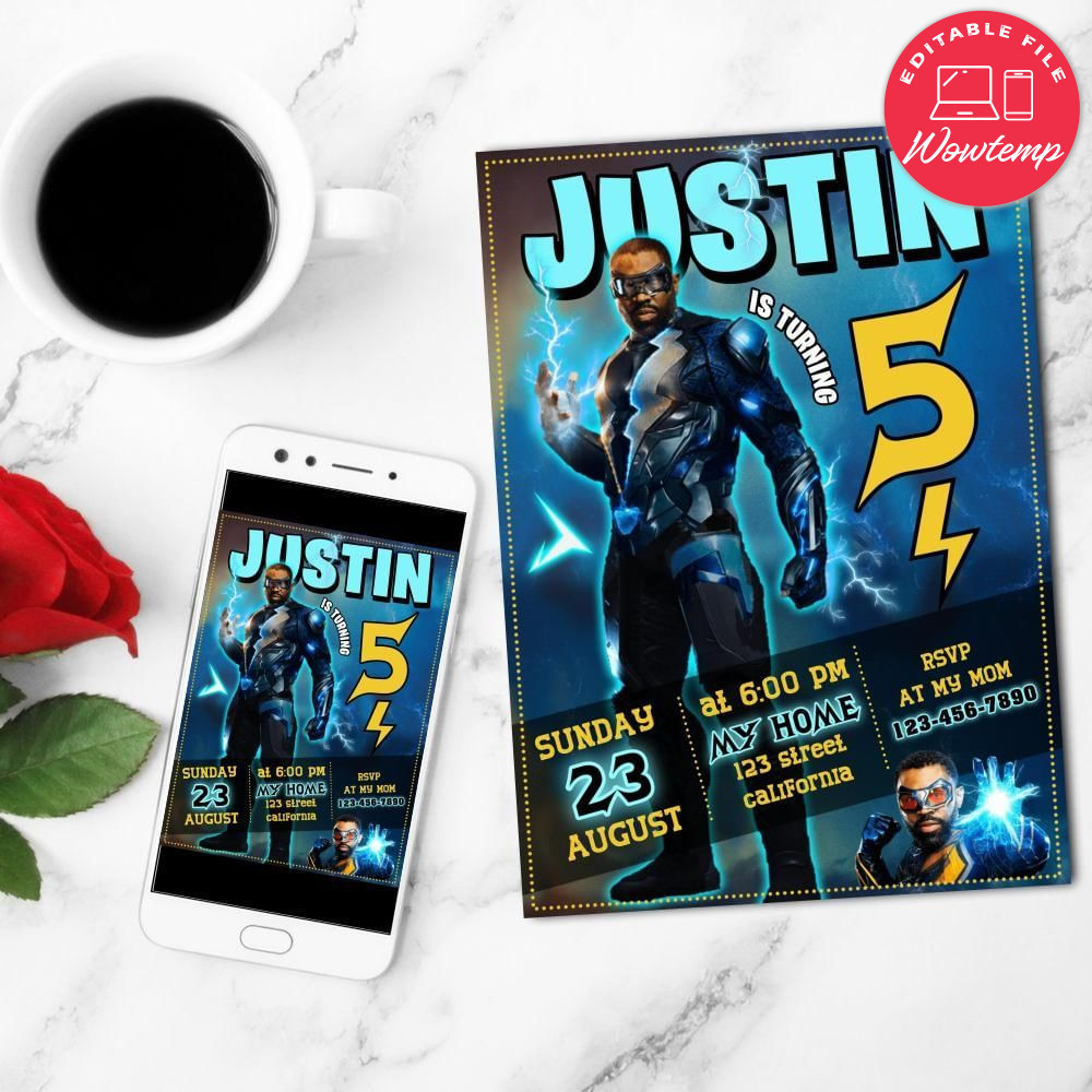 Amazing Black Lightning Birthday Flyer Customizable Template to Print at Home Instant Download