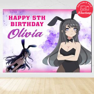 Bunny girl Birthday Backdrop Digital File Template Instant Download