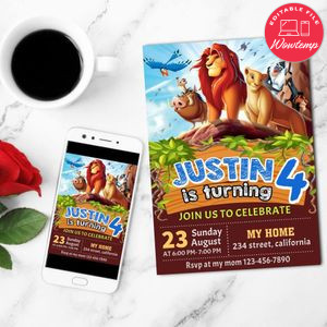 Lion King/simba Personalized Mobile Invite Customizable Template Instant Download