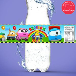 Leo the truck Birthday Water Bottle Label Template to Print at Home Instant Download
