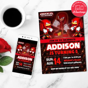 Knuckles Mobile Invite Customizable Template Instant Download