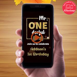 Mr onederful Birthday Video Invitation Digital Template Customizable Instant Download
