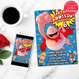 Captain Underpants Mobile Invite Customizable Template Instant Download