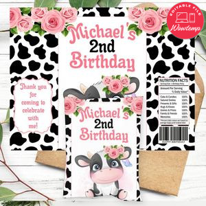 Cow Girl Birthday Chip Bag Digital File Printable Instant Download