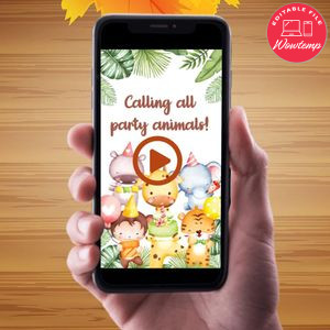 Jungle Safari Birthday Video Invitation Digital Template Customizable Instant Download