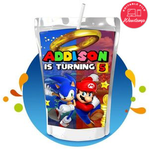 Sonic Mario Capri Sun Birthday Labels Digital File Printable Instant Download