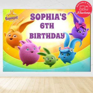 Sunny Bunnies Birthday Backdrop Digital File Template Instant Download