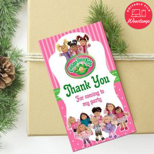 Cabbage Patch Thank You Tag Customizable Template To Print At Home Instant Download