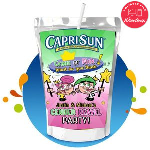 The fairly odd parents Gender Reveal Capri Sun Birthday Labels Digital File Printable Instant Download
