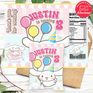 Cinnamoroll Birthday Chip Bag Digital File Printable Instant Download