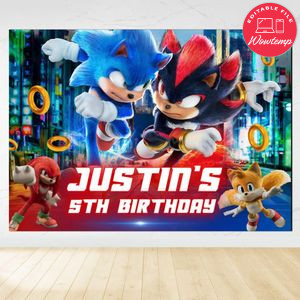 Sonic 3 Birthday Backdrop Digital File Template Instant Download