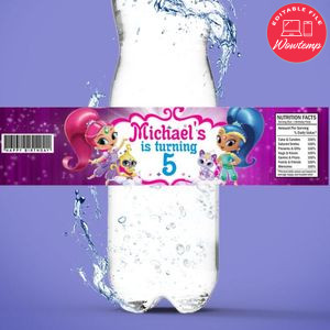 Shimmer and Shine Birthday Water Bottle Label Template to Print at Home Instant Download