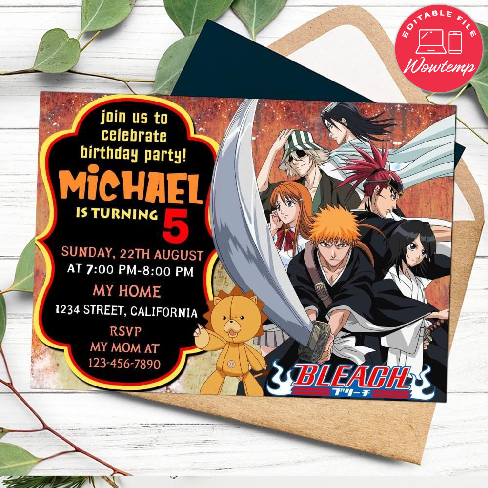 Bleach Birthday Flyer Customizable Template to Print at Home Instant Download