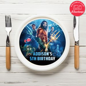 Aquaman 2 Birthday Plate Template Customizable To Print At Home Instant Download