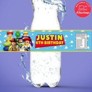 Lego Toy Story Birthday Water Bottle Label Template to Print at Home Instant Download