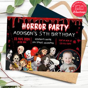 Friends horror movie Birthday Invitation with Photo Customizable Template to Print at Home Instant Download