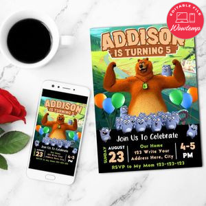 Grizzy And The Lemmings Mobile Invite Customizable Template Instant Download