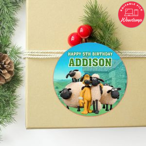 Shaun the Sheep Circle Sticker Template Customizable to Print at Home Instant Download