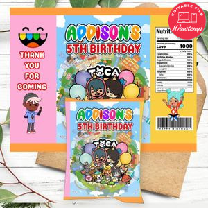 Toca Boca Birthday Party Chip Bag Digital File Printable Instant Download