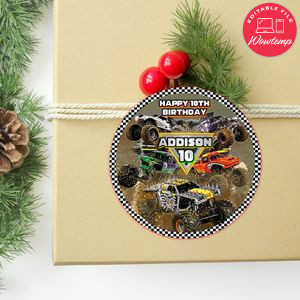 Monster Truck 2 Circle Sticker Label Template Customizable To Print At Home Instant Download