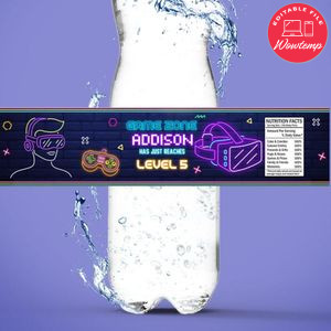 Virtual Reality Game Birthday Water Bottle Label Template to Print at Home Instant Download