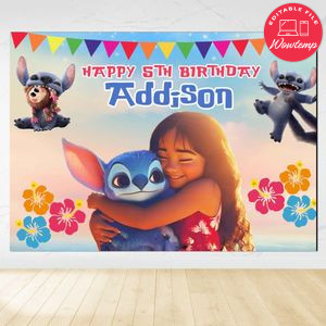 Lilo And Stitch 2025 Birthday Backdrop Digital File Template Instant Download