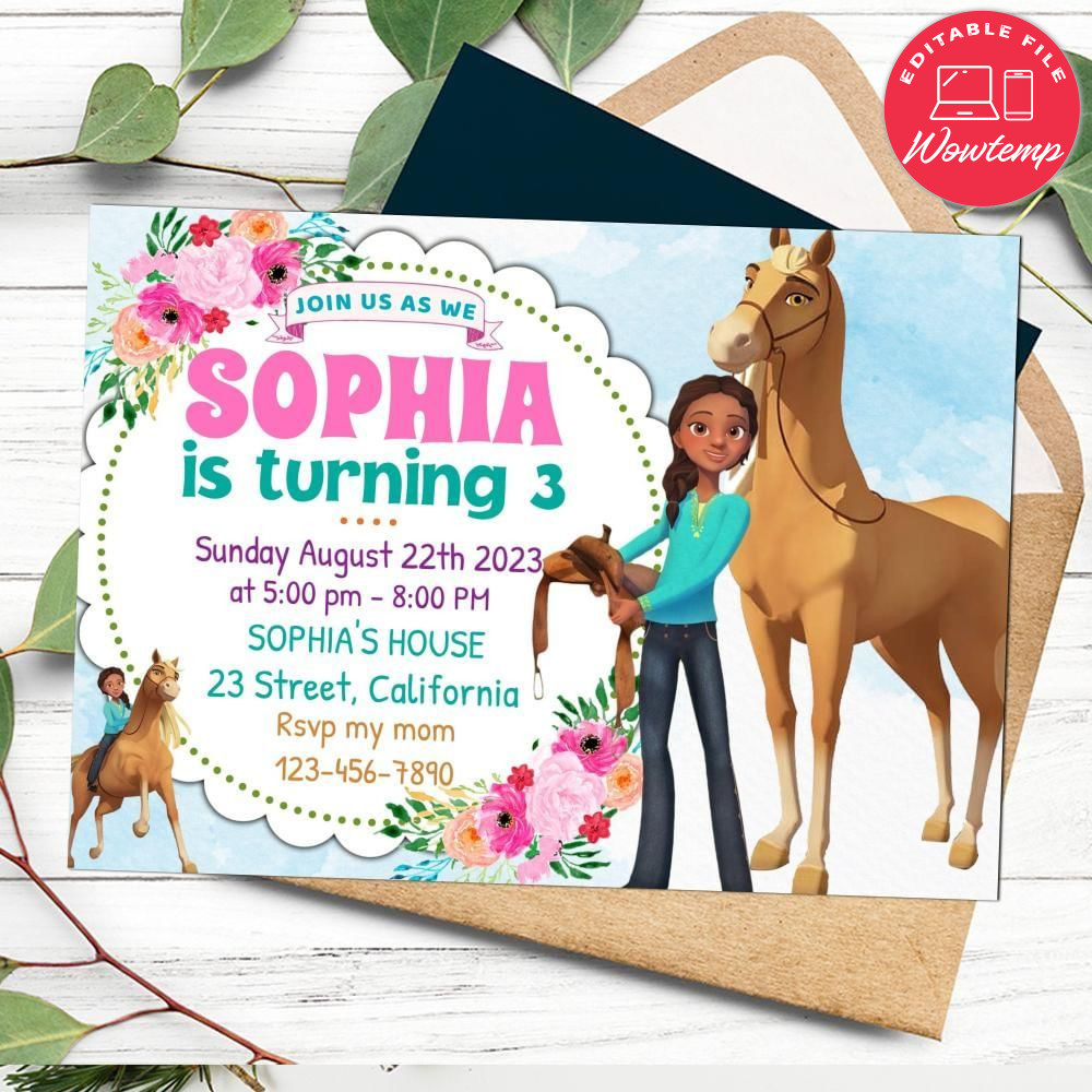 Spirit riding pru granger Birthday Flyer Customizable Template to Print at Home Instant Download