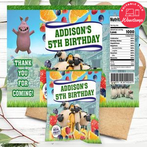 Shaun The Sheep Birthday Party Fruit Snack Bag Digital File Printable Instant Download