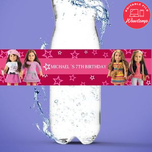 American Girl Birthday Water Bottle Label Template to Print at Home Instant Download