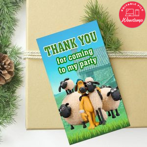 Shaun The Sheep Thank You Tag Customizable Template To Print At Home Instant Download
