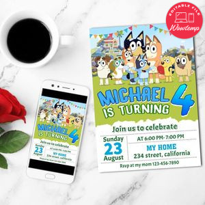 Bluey Digital Invitation Customizable Template to Print at Home Instant Download